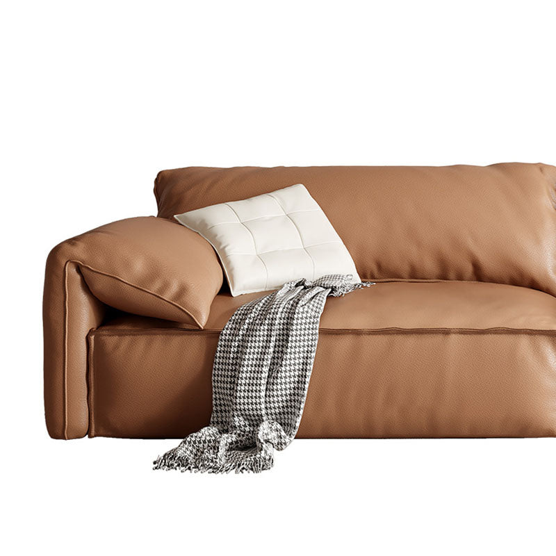 Modern Sewn Pillow Back Sofa 31.49" H Faux Leather Pillow Top Arm Sofa