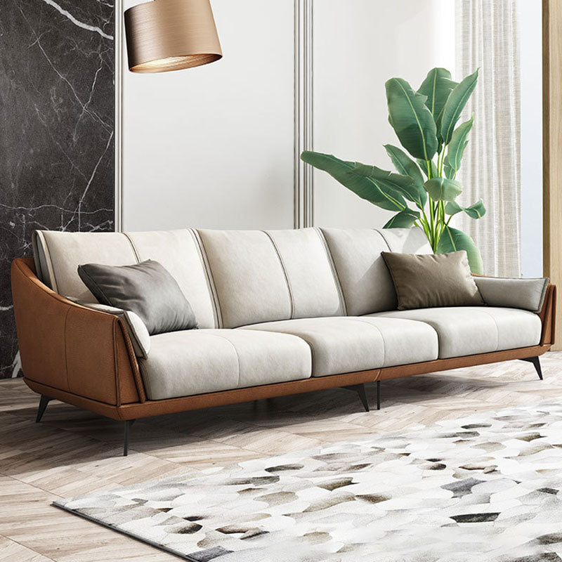 Modernism Sofa with Bolster Pillows Sloped Arm Sofa in Orange