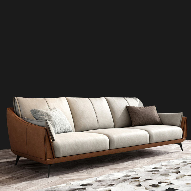 Modernism Sofa with Bolster Pillows Sloped Arm Sofa in Orange