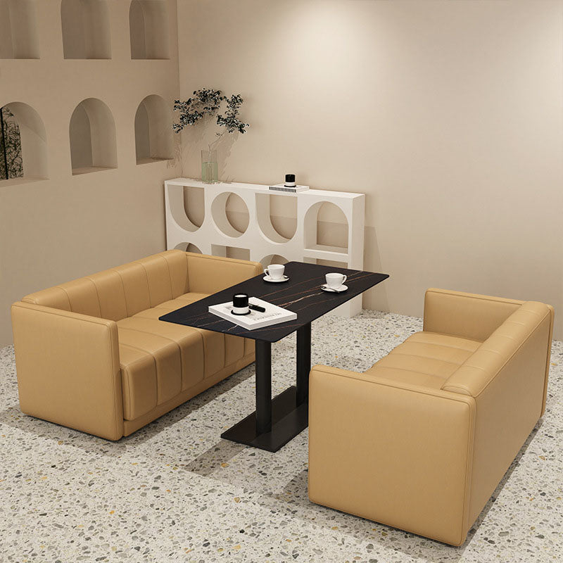 Modern Faux Leather Sofa for 2 people Sewn Pillow Back Loveseat