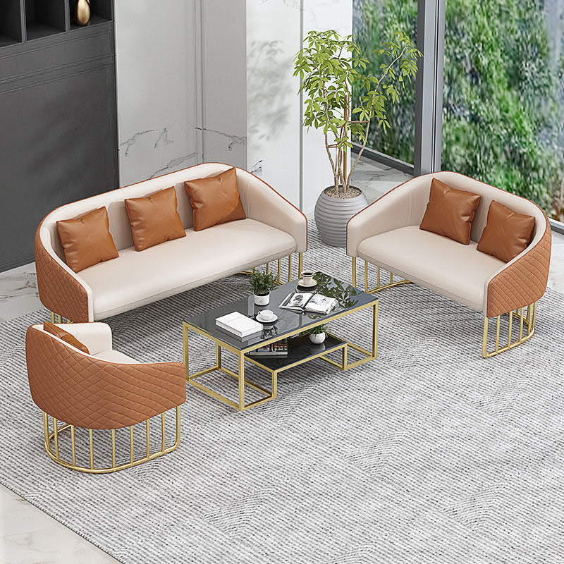 Sloped Arm Sofa Faux Leather 25.59" Wide Sofa with Gold Frame