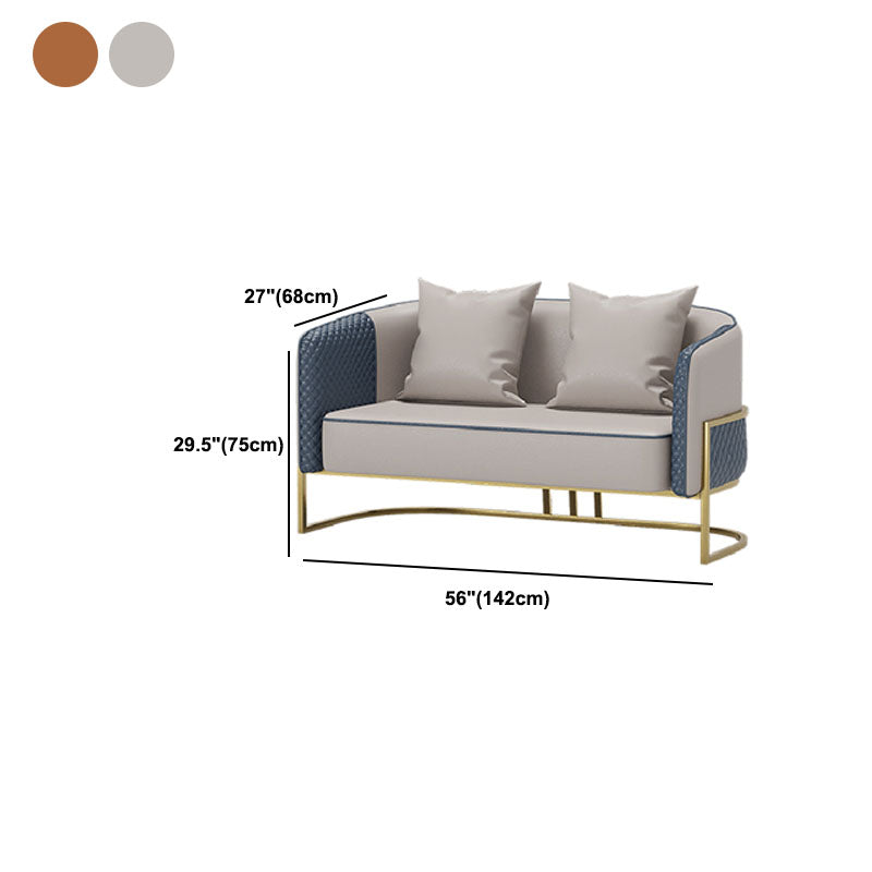 Genuine Leather Sofa Contemporary Tuxedo Arm Sofa with Tight Back