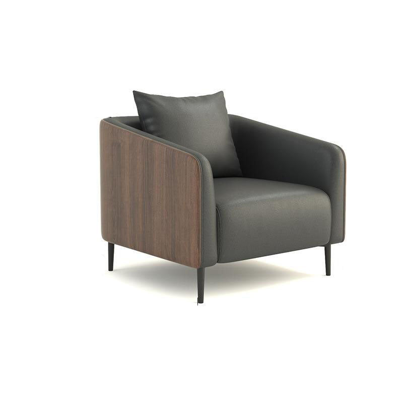 Modernism Faux Leather Sofa Tuxedo Arm Sofa with Wood Grain Accent