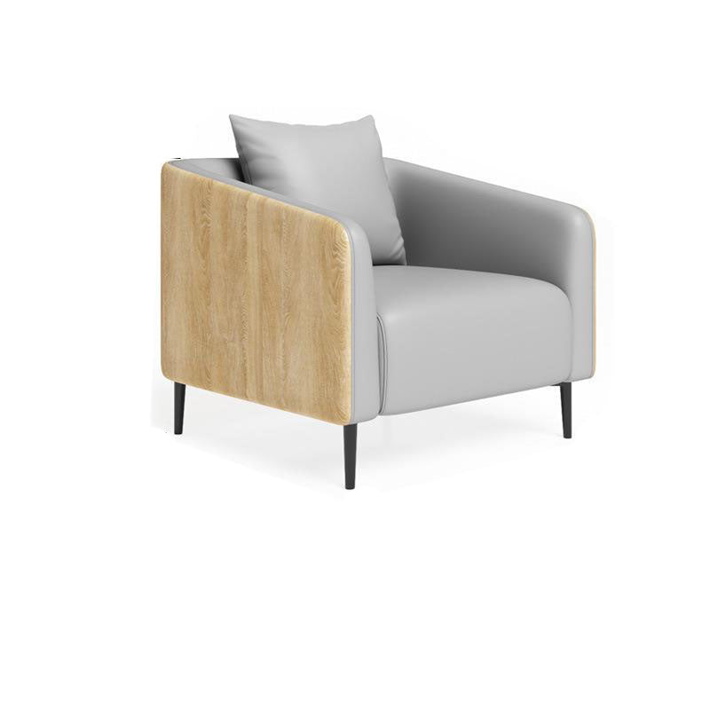 Modernism Faux Leather Sofa Tuxedo Arm Sofa with Wood Grain Accent