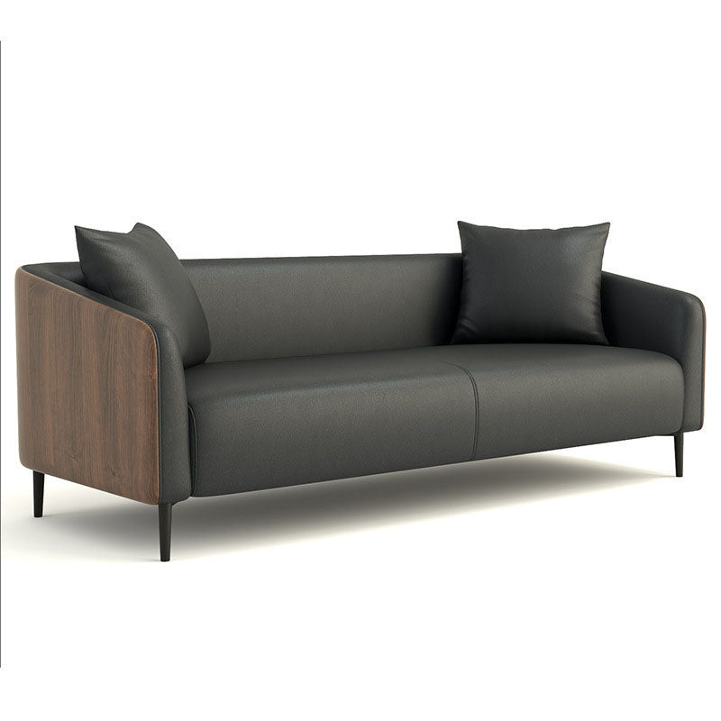 Modernism Faux Leather Sofa Tuxedo Arm Sofa with Wood Grain Accent