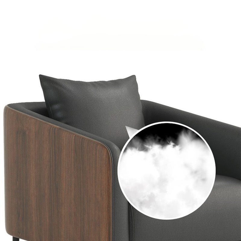 Modernism Faux Leather Sofa Tuxedo Arm Sofa with Wood Grain Accent