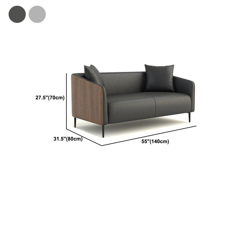 Modernism Faux Leather Sofa Tuxedo Arm Sofa with Wood Grain Accent