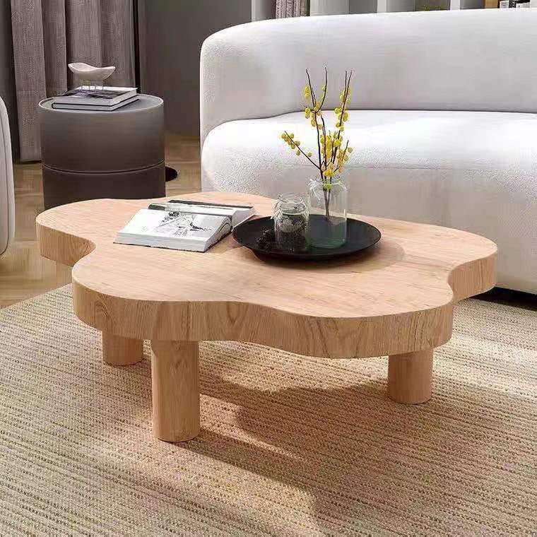 Scandinavian Free Form Coffee Table with 3 Wooden Legs in Pine Wood