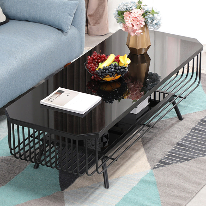 Modern Frame Coffee Table Rectangular Glass Top Cocktail Table for Home