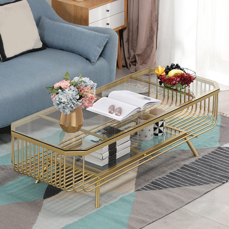 Modern Frame Coffee Table Rectangular Glass Top Cocktail Table for Home