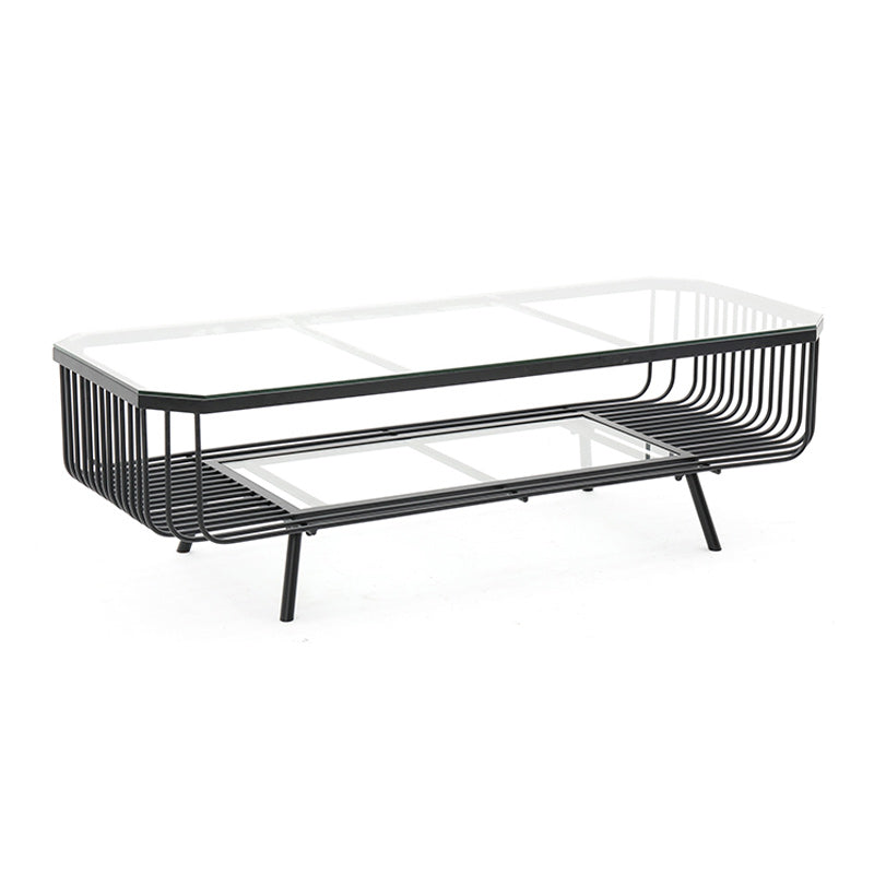 Modern Frame Coffee Table Rectangular Glass Top Cocktail Table for Home
