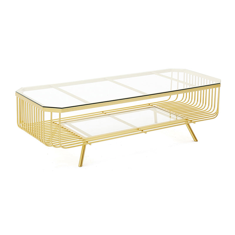 Modern Frame Coffee Table Rectangular Glass Top Cocktail Table for Home