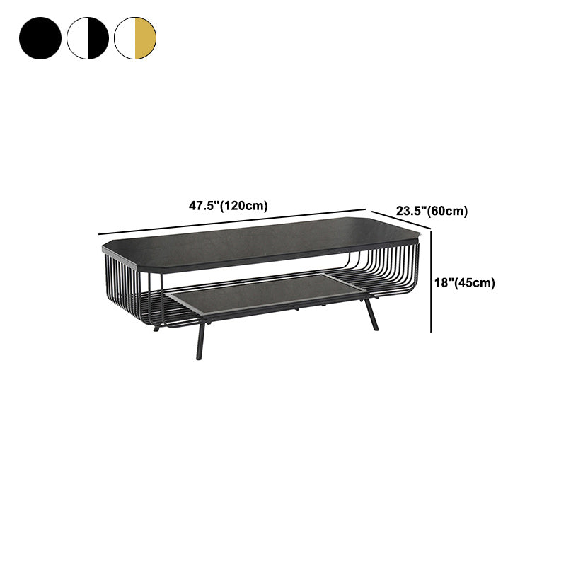 Modern Frame Coffee Table Rectangular Glass Top Cocktail Table for Home