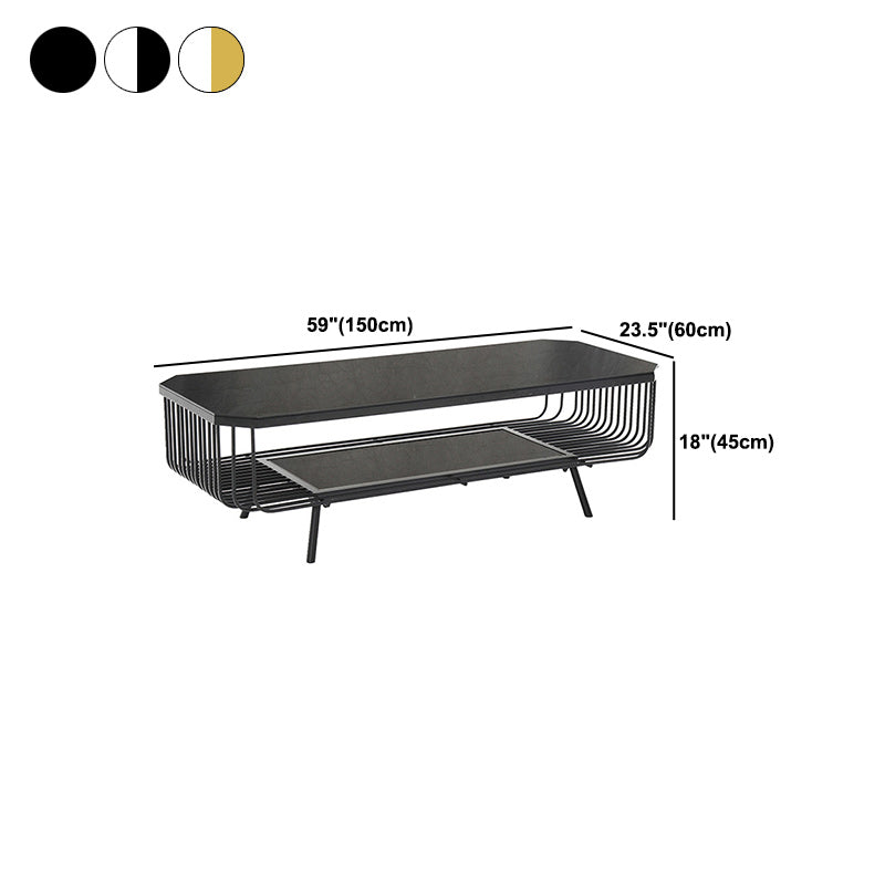 Modern Frame Coffee Table Rectangular Glass Top Cocktail Table for Home
