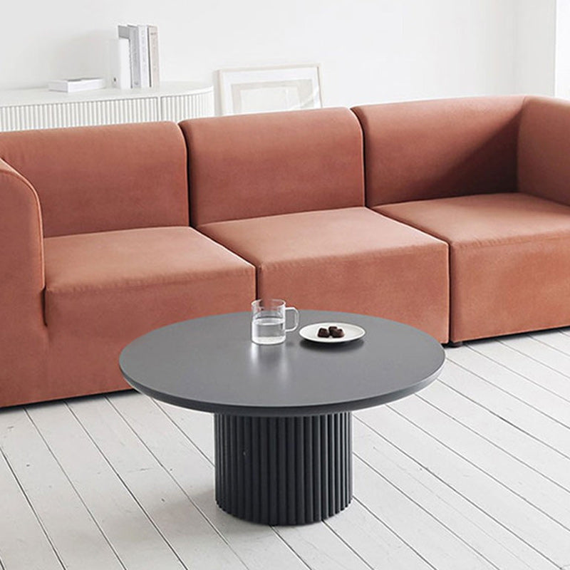 Contemporary Round Coffee Table with Solid Wood Top and Iron Pedestal Base
