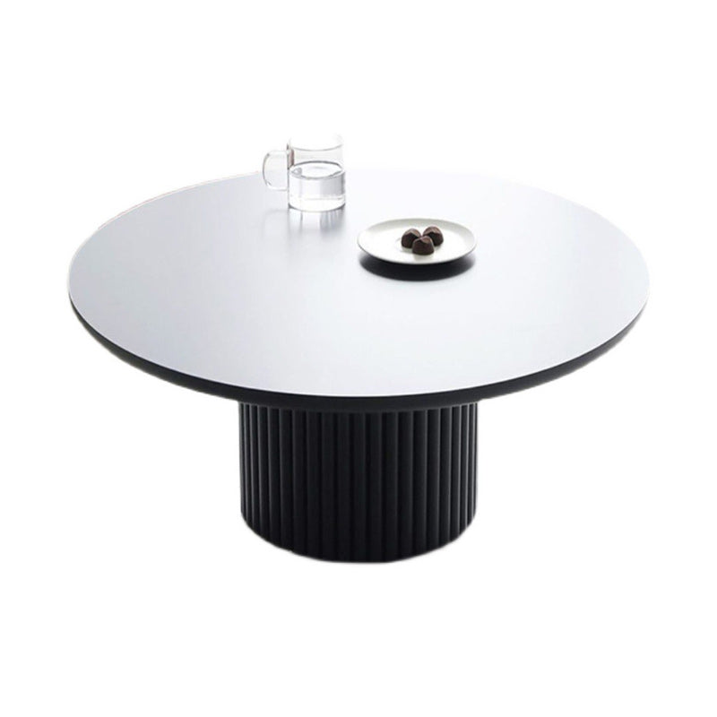 Contemporary Round Coffee Table with Solid Wood Top and Iron Pedestal Base