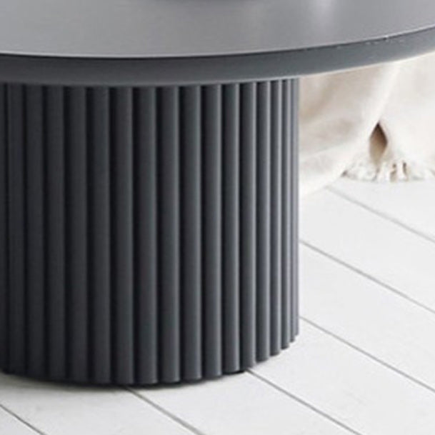 Contemporary Round Coffee Table with Solid Wood Top and Iron Pedestal Base
