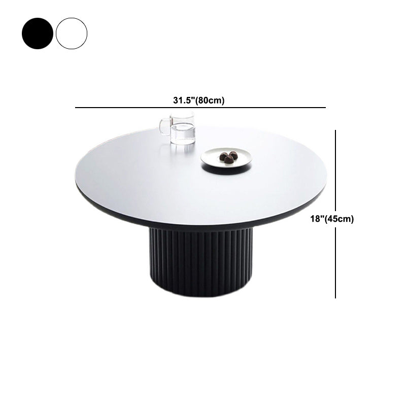 Contemporary Round Coffee Table with Solid Wood Top and Iron Pedestal Base
