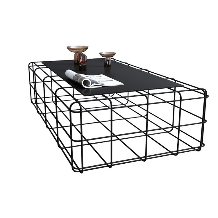 Mid-Century Modern Frame Coffee Table with Iron Top in Black