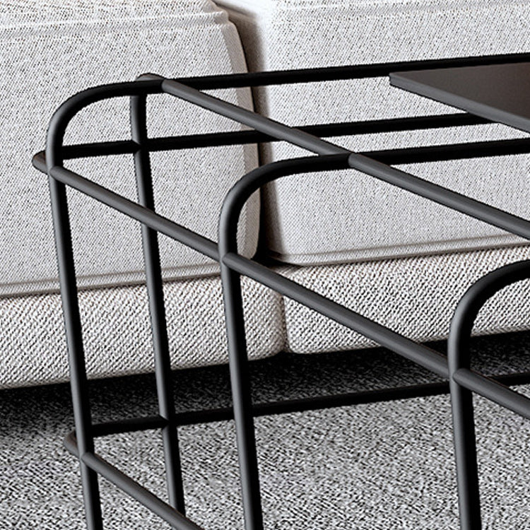 Mid-Century Modern Frame Coffee Table with Iron Top in Black