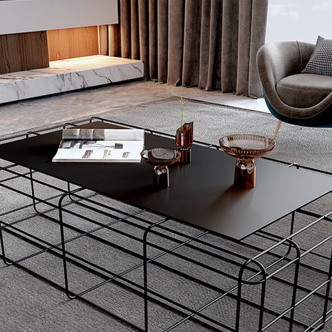 Mid-Century Modern Frame Coffee Table with Iron Top in Black