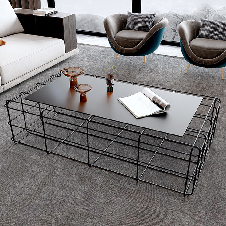 Mid-Century Modern Frame Coffee Table with Iron Top in Black