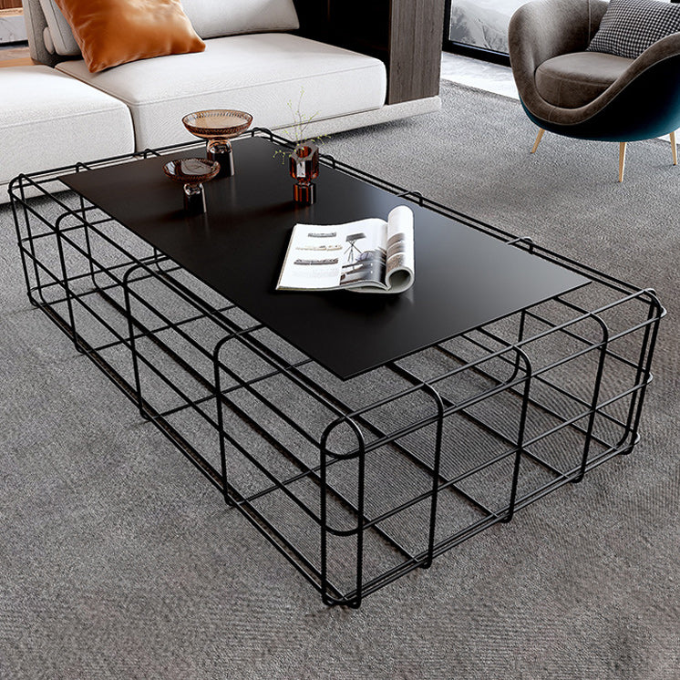 Mid-Century Modern Frame Coffee Table with Iron Top in Black