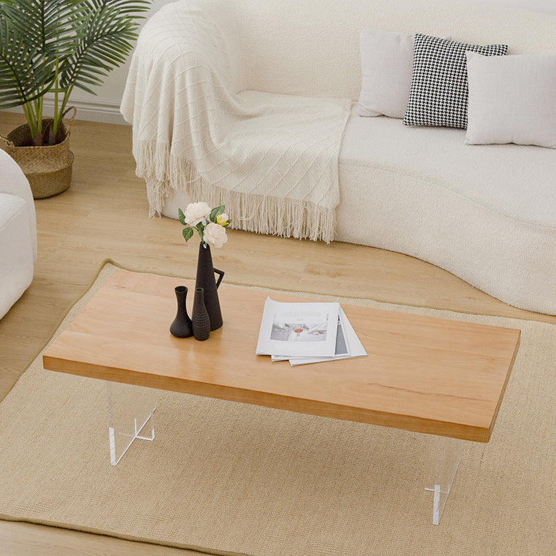 Scandinavian Rectangle Coffee Table with Solid Wood Top and Acrylic Base