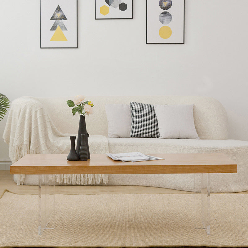 Scandinavian Rectangle Coffee Table with Solid Wood Top and Acrylic Base