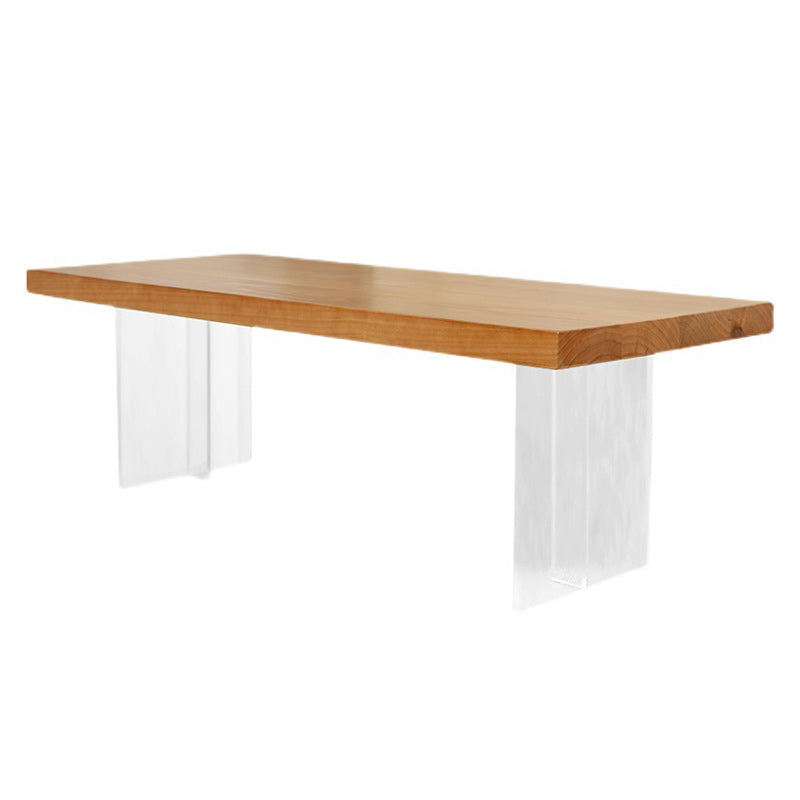 Scandinavian Rectangle Coffee Table with Solid Wood Top and Acrylic Base
