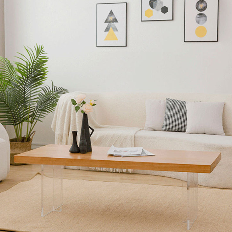 Scandinavian Rectangle Coffee Table with Solid Wood Top and Acrylic Base
