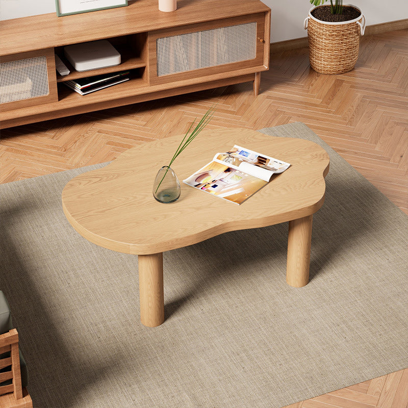 Scandinavian Pine Wood Coffee Table with Free Form Top Cocktail Table