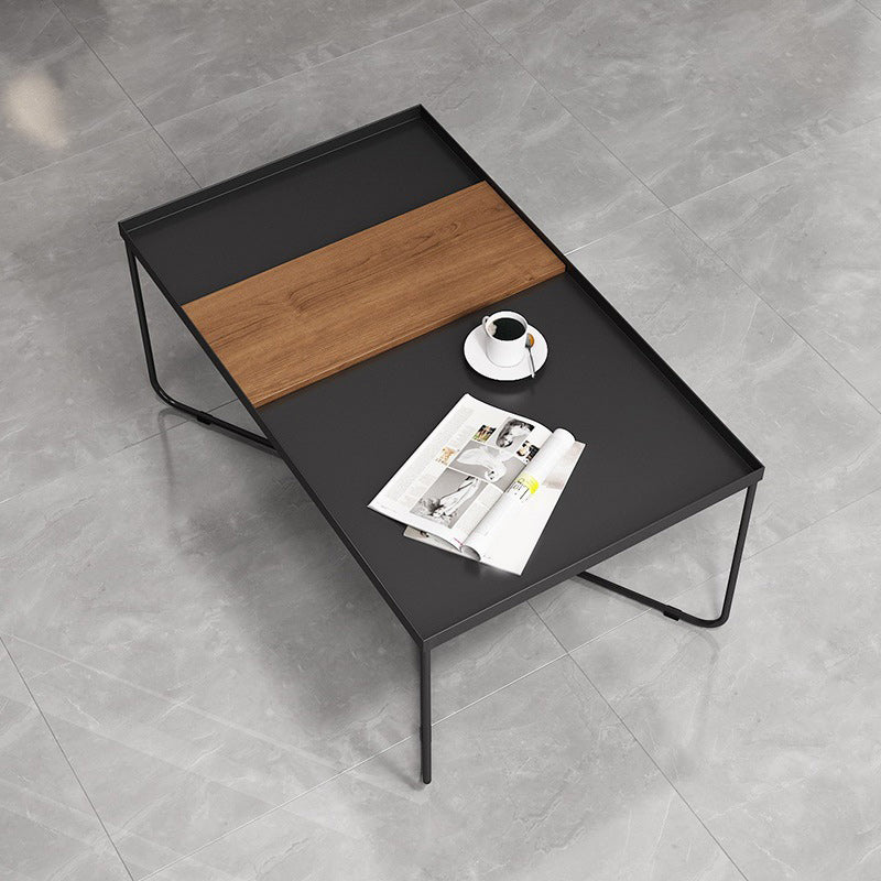 Mid-Century Modern Coffee Table with Iron Tray Top and Iron Cross Base