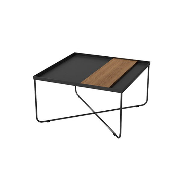 Mid-Century Modern Coffee Table with Iron Tray Top and Iron Cross Base