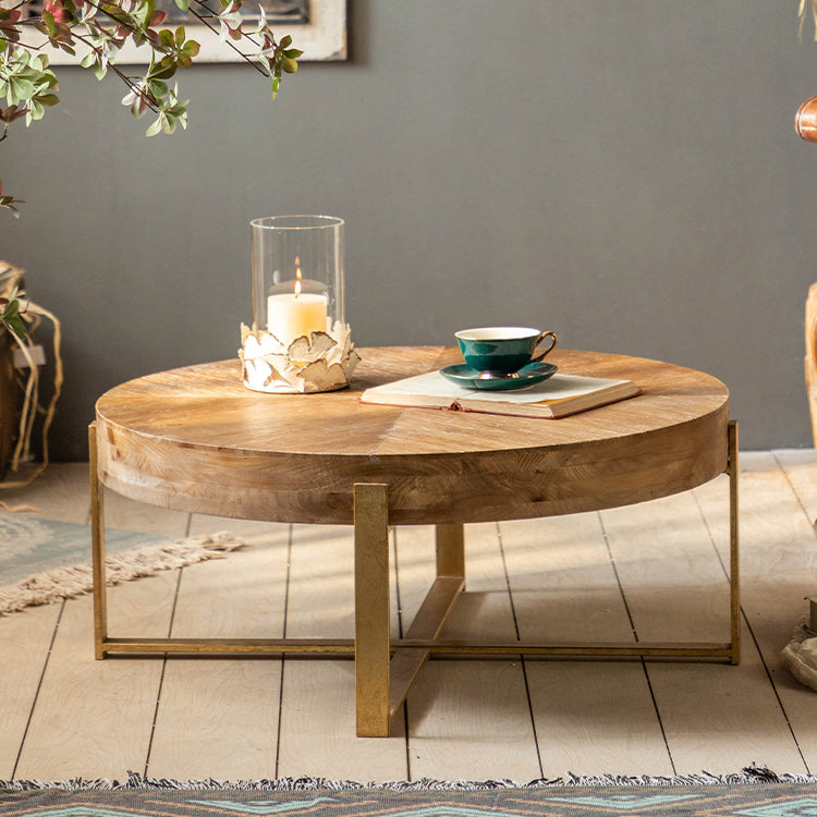 French Country Light Wood Distressed Cocktail Table Wooden Coffee Table for Home