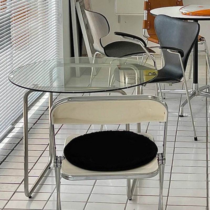 Modern Round Cocktail Table with Glass Top and Steel Sled Base