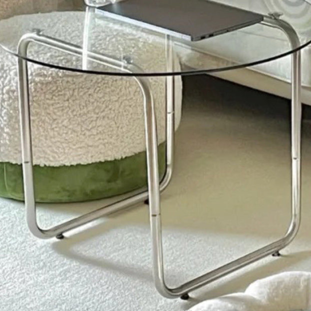 Modern Round Cocktail Table with Glass Top and Steel Sled Base