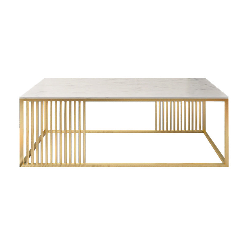 Glam Style Rectangle Coffee Table with Marble Top and Iron Frame Base