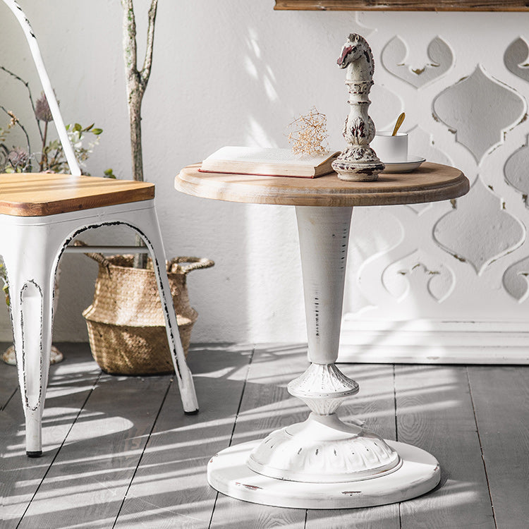 French Country Distressed Pedestal Cocktail Table Wooden Coffee Table for Home