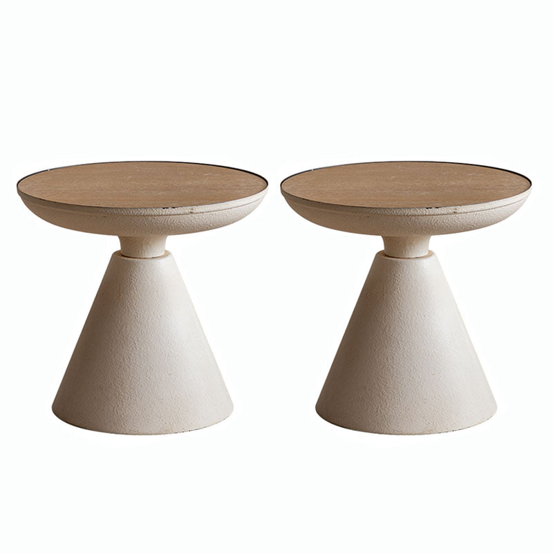 Wood Round Top Side Table 18.9" Tall Iron Pedestal End Table