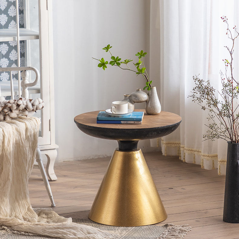 Wood Round Top Side Table 18.9" Tall Iron Pedestal End Table