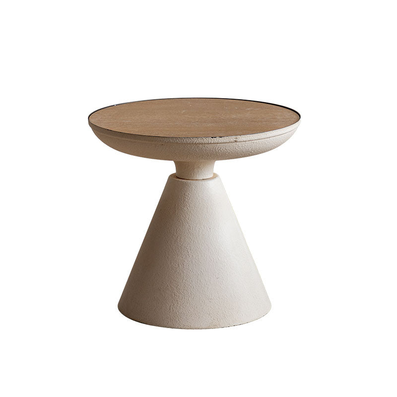 Wood Round Top Side Table 18.9" Tall Iron Pedestal End Table