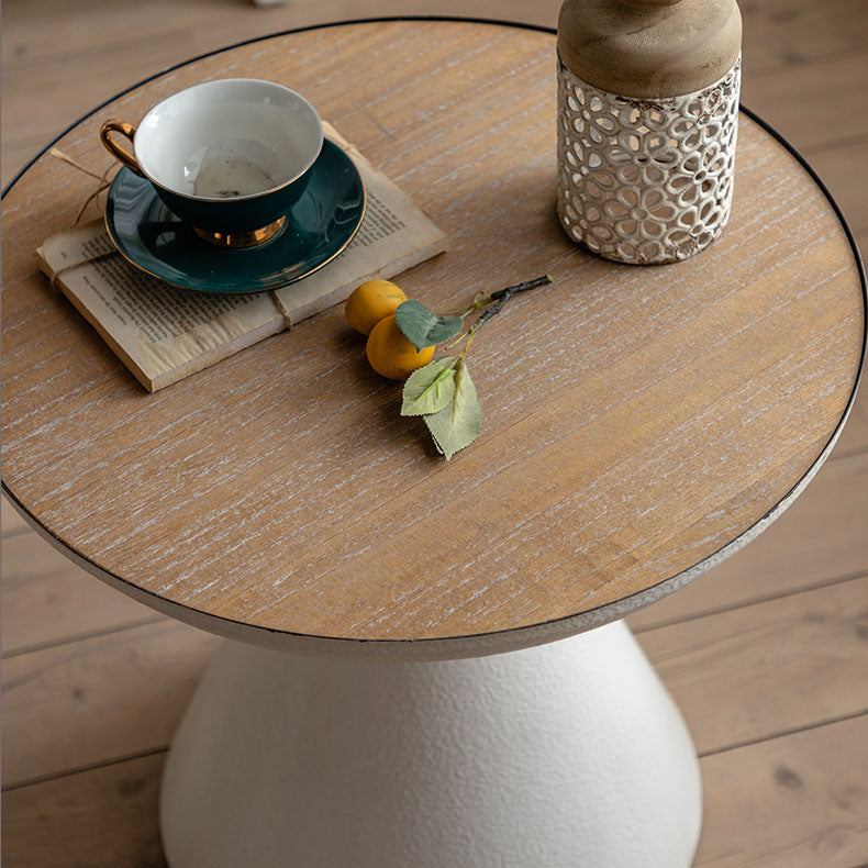 Wood Round Top Side Table 18.9" Tall Iron Pedestal End Table