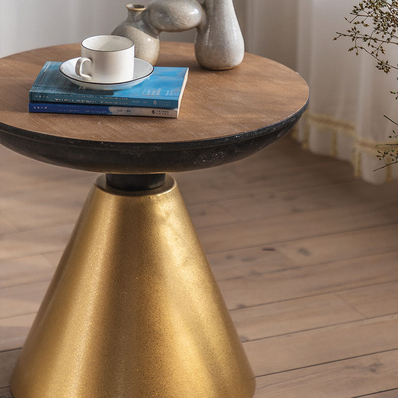 Wood Round Top Side Table 18.9" Tall Iron Pedestal End Table