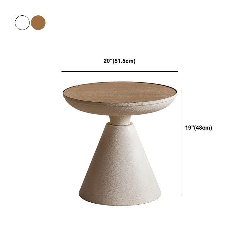 Wood Round Top Side Table 18.9" Tall Iron Pedestal End Table