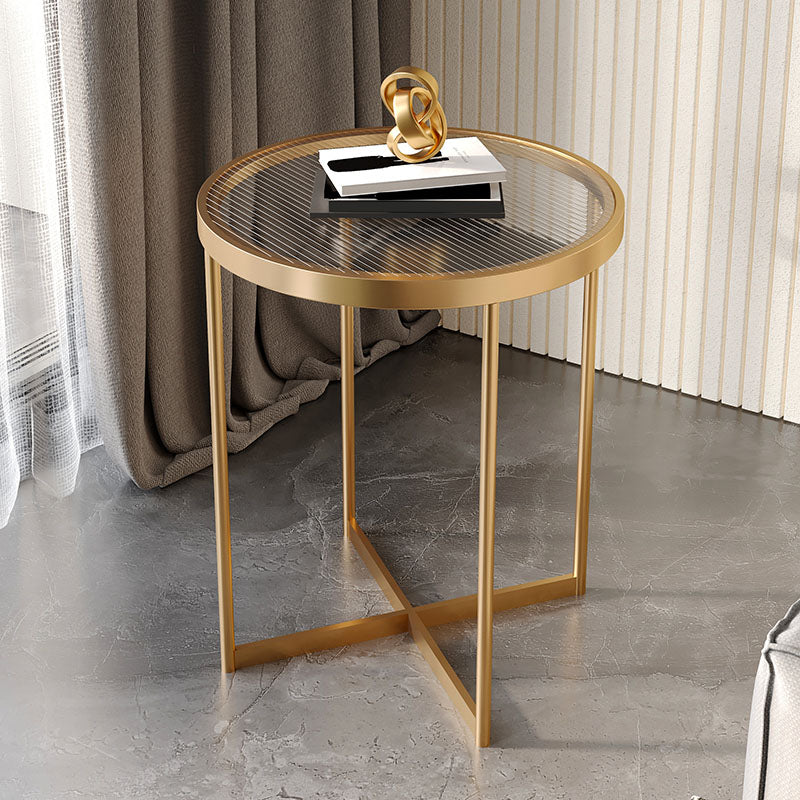 21.65" Tall Iron Cross Legs End Table Round Glass Top Side Table