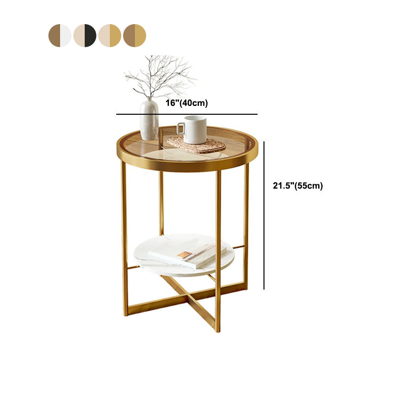 21.65" Tall Iron Cross Legs End Table Round Glass Top Side Table