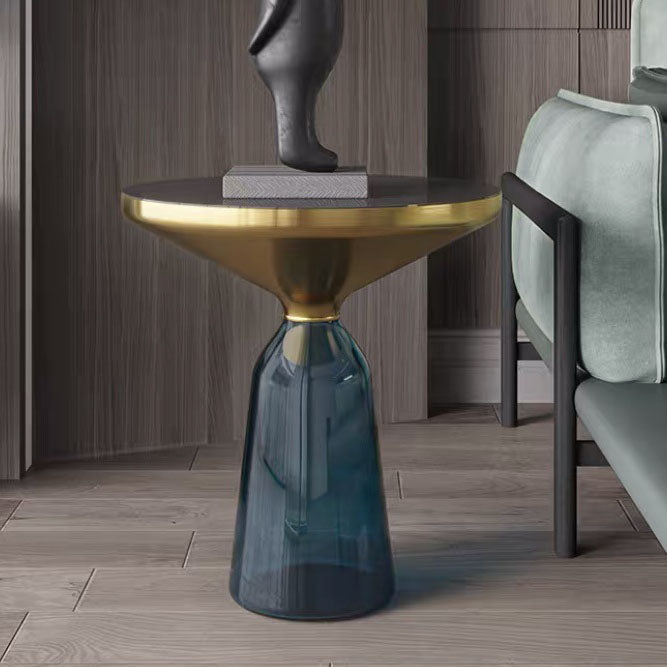 21.26" Tall Mid-century Style Side End Table Glass Pedestal Round Sofa Side Accent Table