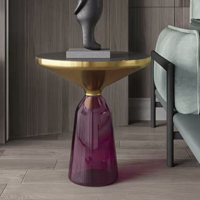 21.26" Tall Mid-century Style Side End Table Glass Pedestal Round Sofa Side Accent Table