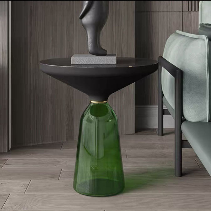 21.26" Tall Mid-century Style Side End Table Glass Pedestal Round Sofa Side Accent Table